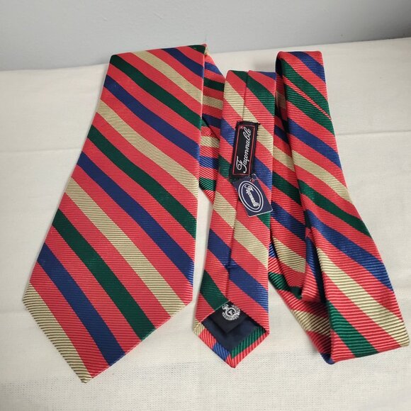 ❤️NWT FACONNABLE MADE IN FRANCE Multi Striped 100% SILK STRIPED NECK TIE - Picture 1 of 9
